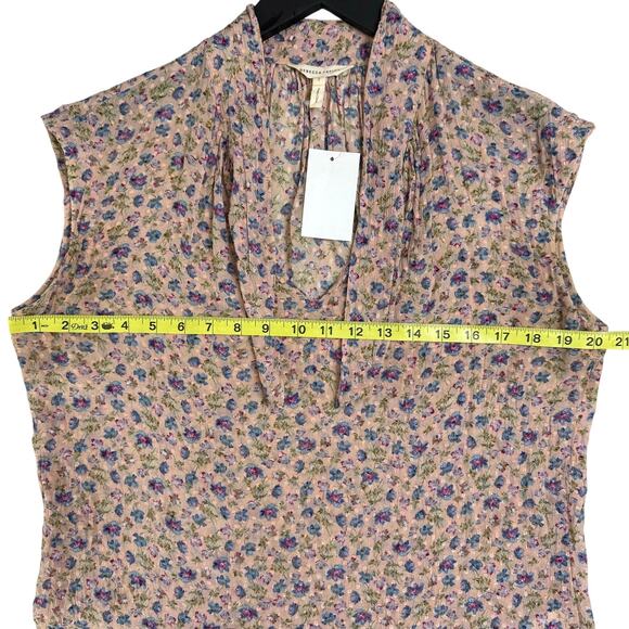 REBECCA TAYLOR Zelma Sleeveless Floral Tie Front Blouse Knotted Keyhole silk - Picture 5 of 5